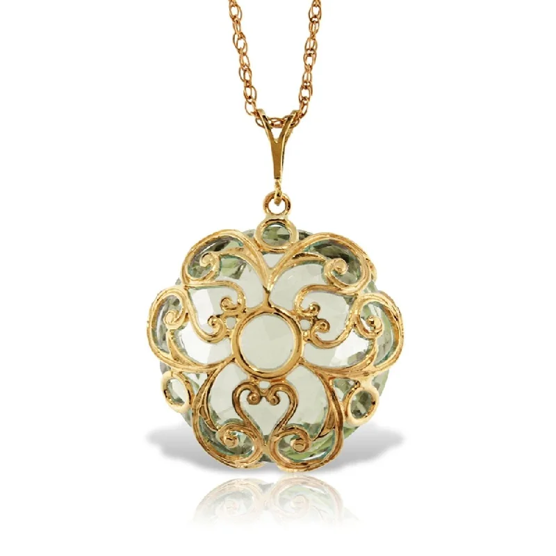 Worn style necklaces-14K Solid Gold Necklace with Checkerboard Cut Round Green Amethyst