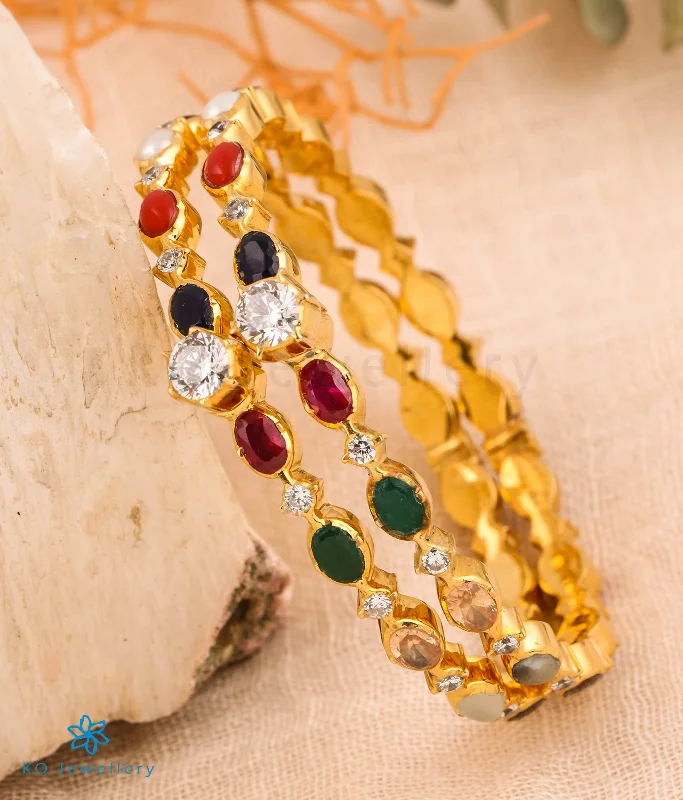 Drape-style bangles-The Vaibhava Silver Solitaire Navaratna Bracelet (Size 2.2/2.4/2.6/2.8)