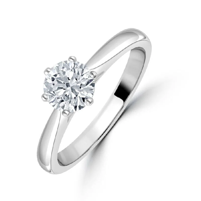 Beaded stone engagement rings-0.90ct Round Brilliant Cut Diamond Solitaire Platinum Ring