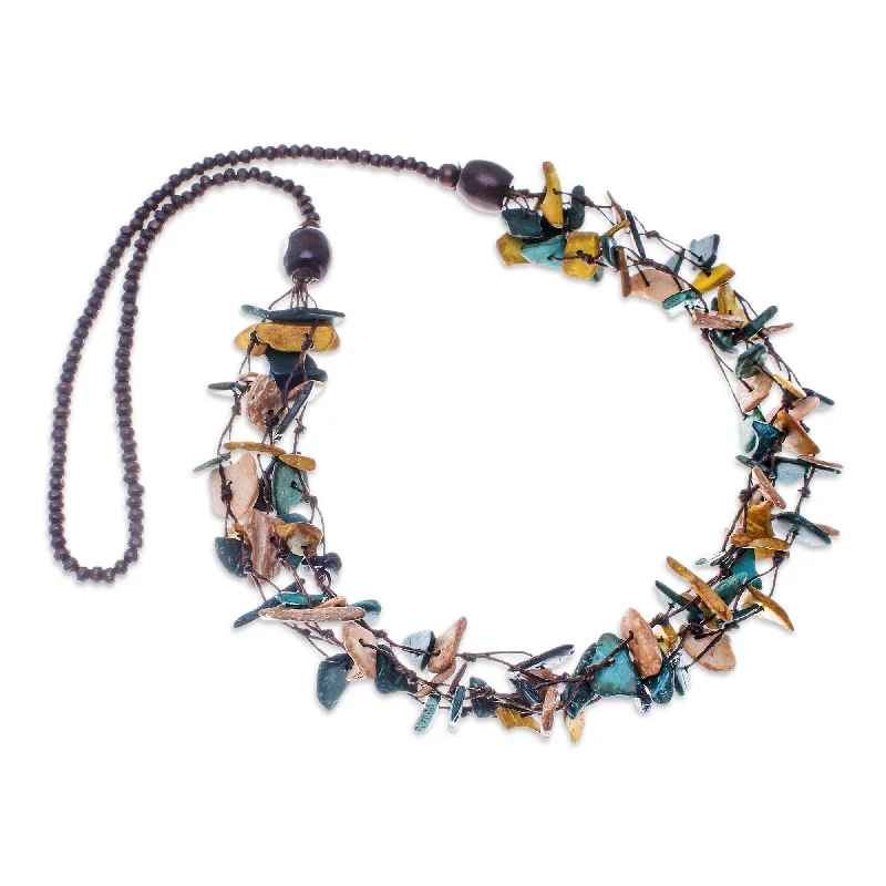 Retro charm necklaces-Novica Handmade Fragments Of Majesty Wood And Coconut Shell Beaded Strand Necklace