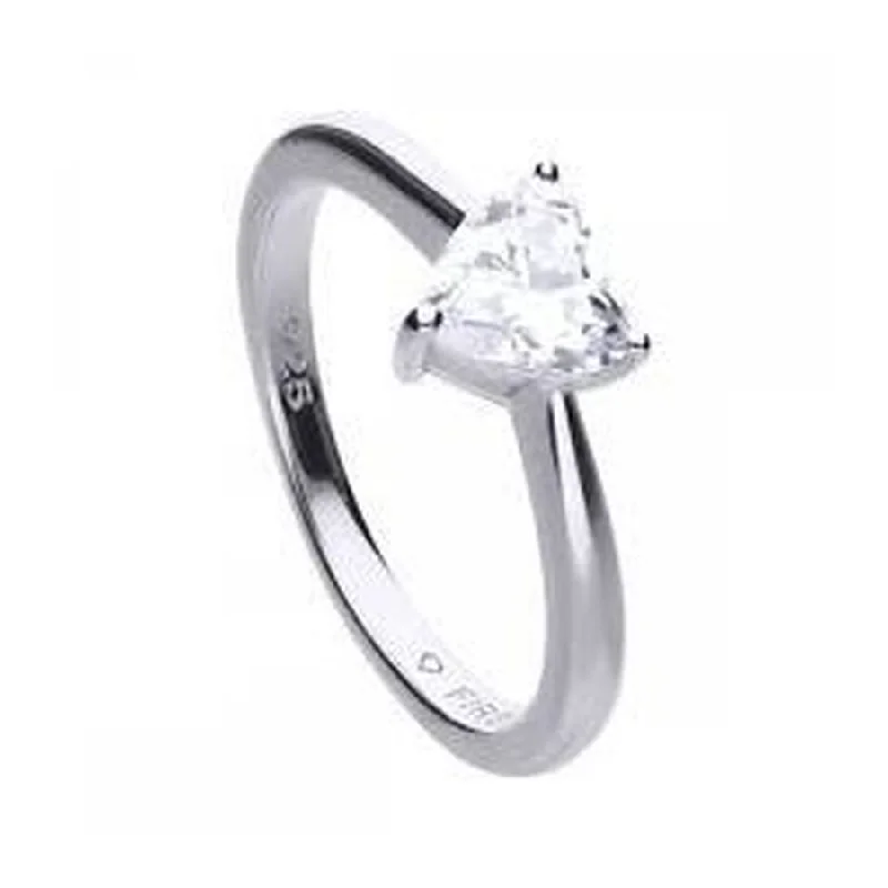 Twilight gothic engagement rings-Silver Heart Cut Cubic Zirconia Solitaire Ring, size M