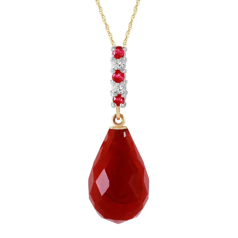 Raised disc necklaces-8.95 Carat 14K Solid Gold Necklace Diamond Briolette Drop Ruby