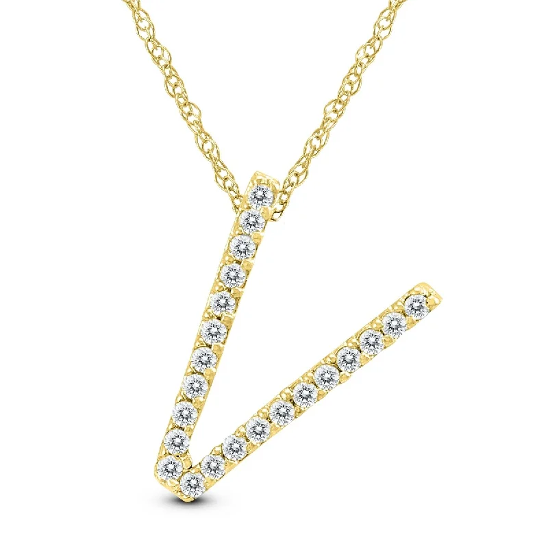 Silk cord necklaces-Marquee 1/8 Carat TW V Initial Diamond Pendant Necklace in 10K Yellow Gold with Adjustable Chain