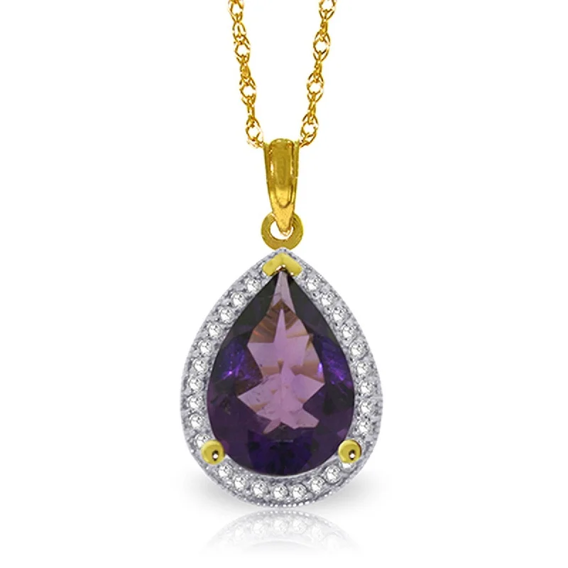 Tiered link necklaces-3.41 Carat 14K Solid Gold Gemstone Necklace Natural Diamond Amethyst