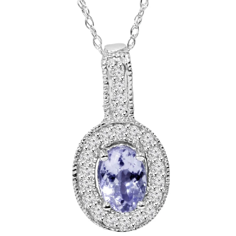 Retro charm necklaces-Pompeii3 10k White Gold .90 CT Tanzanite and Diamond Vintage Milgrain Halo Pendant Necklace (I/J, I2-I3)