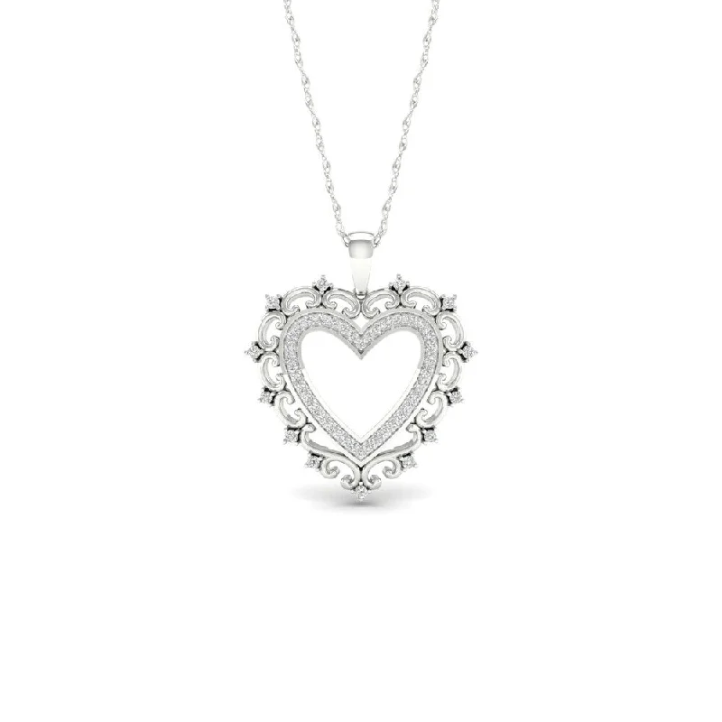 Vibrant enamel necklaces-De Couer 10k White Gold 1/4ct TDW Diamond Filigree Heart Necklace