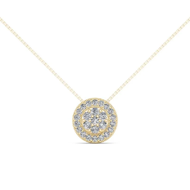 Custom name necklaces-De Couer 10K Yellow Gold 1/2ct TDW Diamond Cluster Halo Necklace