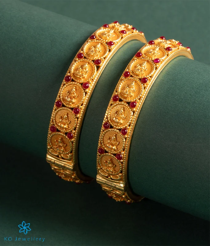 Wide gold bangles-The Silver Lakshmi Coin Openable Kada Bracelet (Red/Size 2.4)