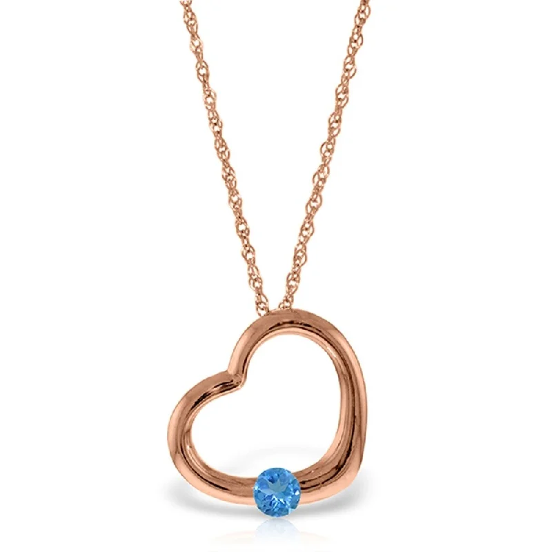 Secure clasp necklaces-14K Solid Rose Gold Heart Necklace with Natural Blue Topaz