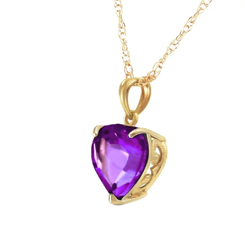 Topaz necklaces-14K Solid Gold Necklace with Natural 10mm Heart Amethyst