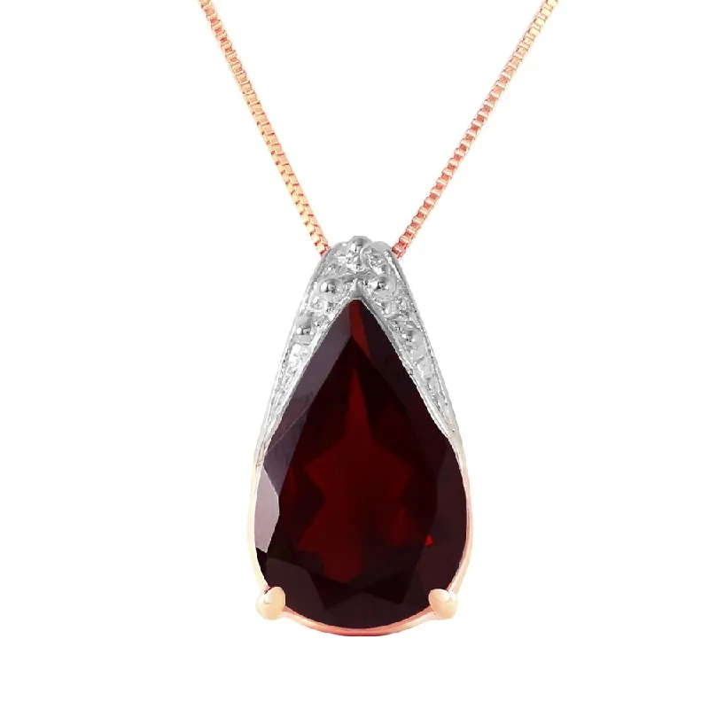 Polished gold necklaces-5 Carat 14K Rose Gold Necklace Natural Garnet