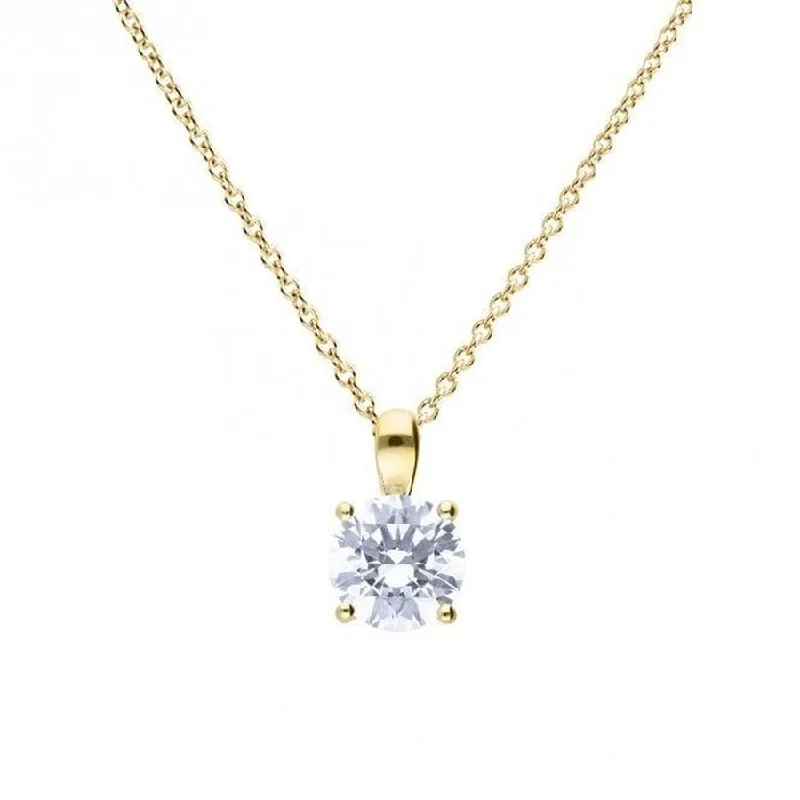 Frosted bead engagement rings-Gold Plated Silver 2.00ct Cubic Zirconia Solitaire Pendant