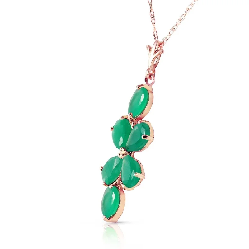 Minimal gem necklaces-3.15 Carat 14K Solid Rose Gold Petals Emerald Necklace