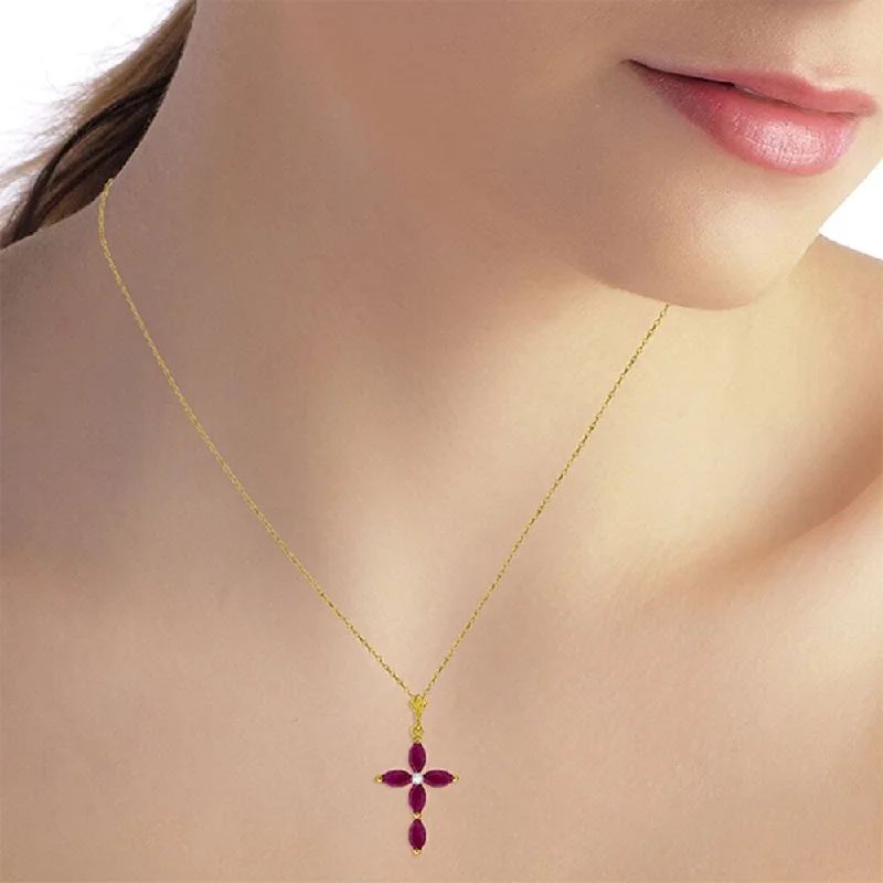 Smooth drop necklaces-1.1 Carat 14K Gold Necklace Natural Diamond Ruby