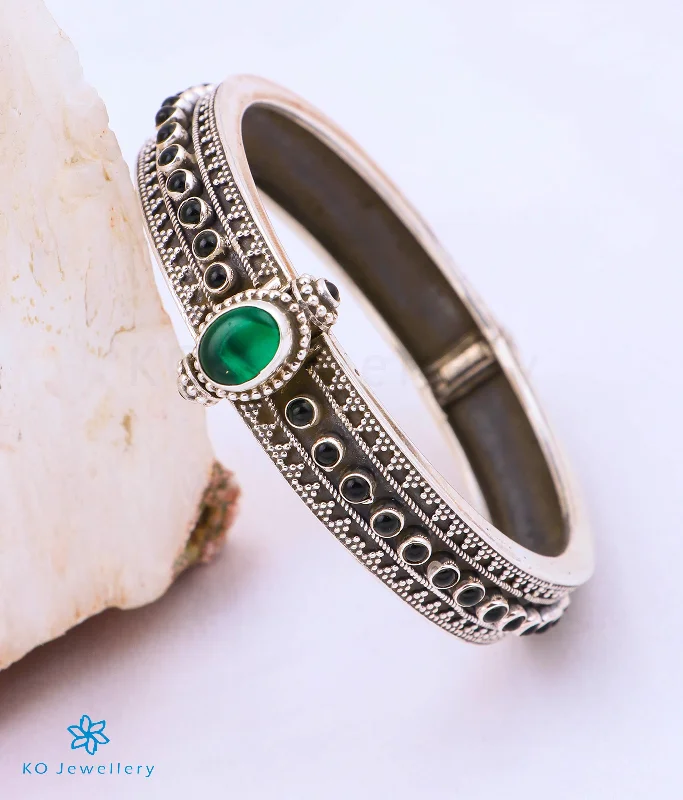 Light filigree bangles-The Amira Silver Gemstone Kada/Bracelet (Green/Size 2.4)