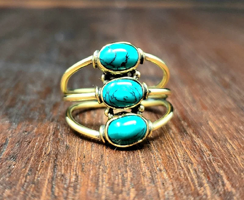 Crystal braid rings-Turquoise Trinity Ring