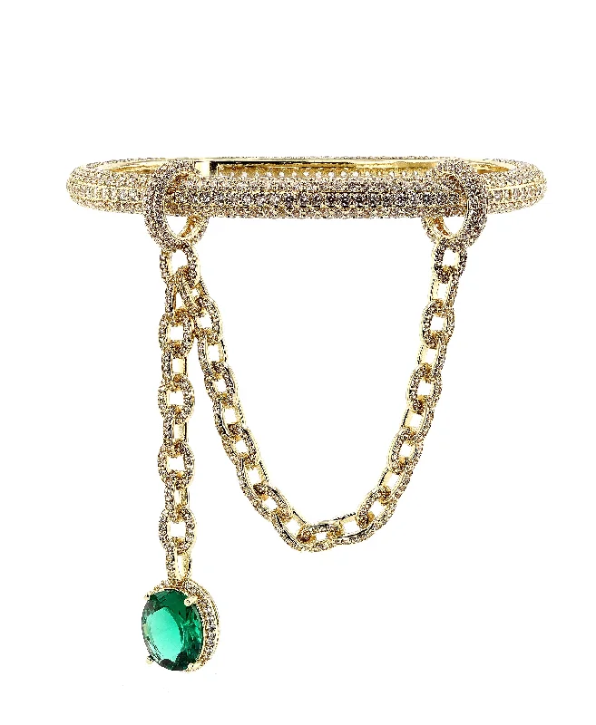 Alloy weave bangles-Micro Pave CZ Bangle Bracelet w/ Emerald Green CZ