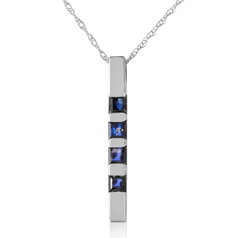 Chunky gem necklaces-0.35 Carat 14K White Gold Necklace Bar Natural Sapphire