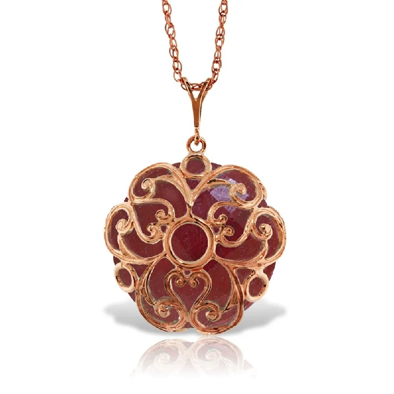 Crystal-twisted necklaces-14K Solid Rose Gold Necklace with Checkerboard Cut Round Dyed Ruby