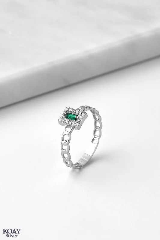 Solid gem rings-Green Rectangle Zircon Gourmet Ring