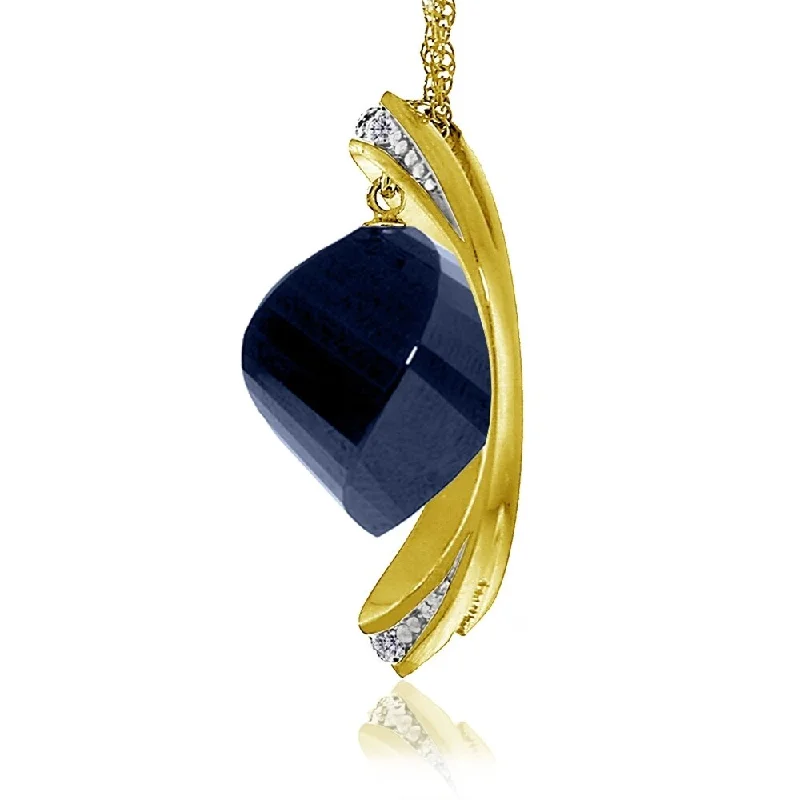 Surf wave necklaces-14K Solid Gold Necklace with Twisted Briolette Dyed Sapphire & Diamonds