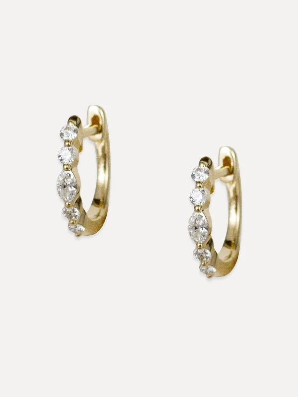 14K Marquise & Round Diamond Huggies