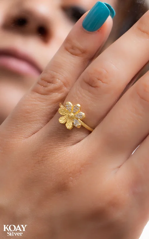 Quartz inlay rings-Zircon Flower GP Ring