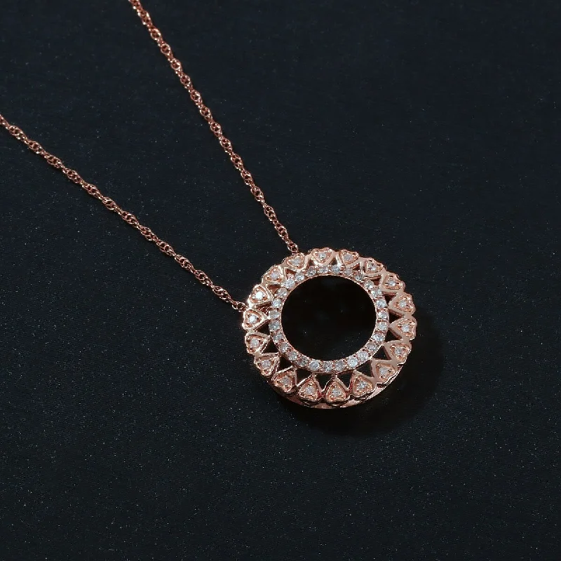 Fine thread necklaces-De Couer 10k Rose Gold 1/6ct TDW Diamond Filigree Circle Necklace