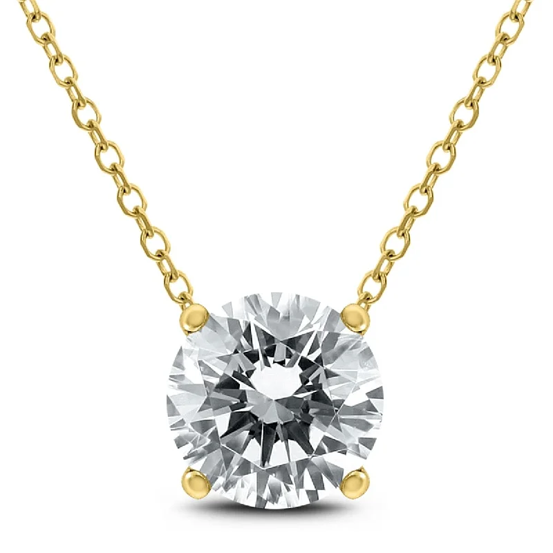 Retro photo necklaces-Marquee Certified 1 Carat Floating Round Diamond Solitaire Necklace in 14K Yellow Gold