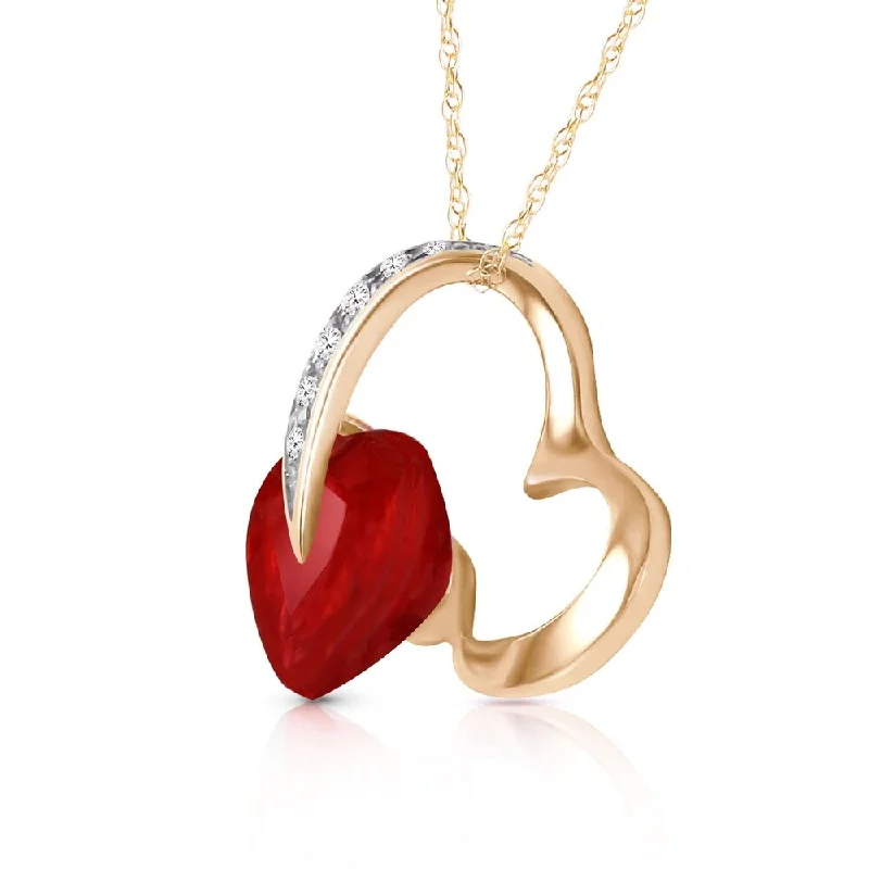 Sapphire stone necklaces-14K Solid Gold Heart Necklace withNatural Diamond & Ruby