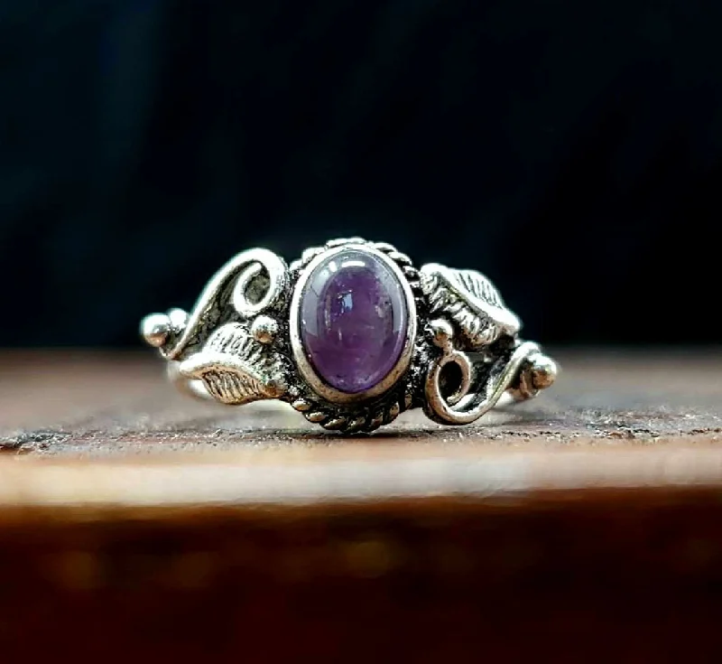 Spinel cut rings-Amethyst Botanical Ring