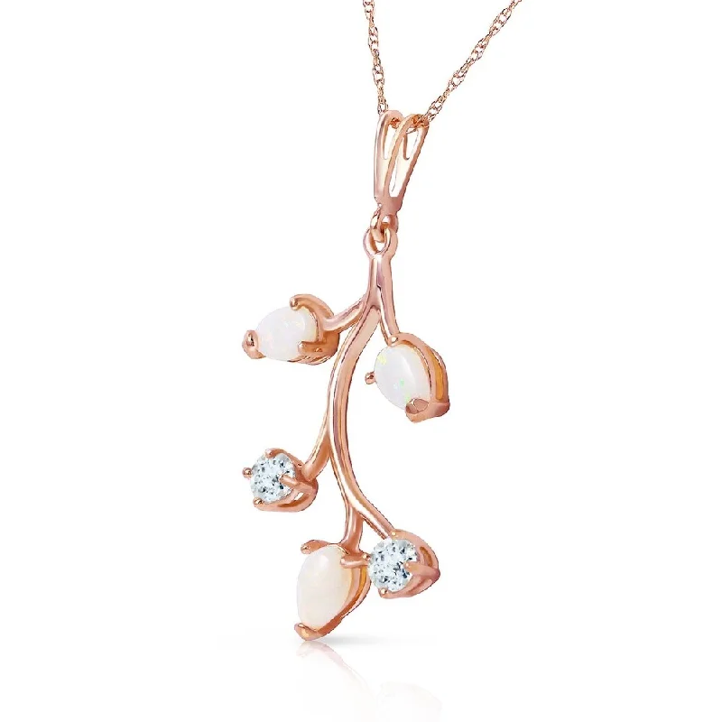 Wave design necklaces-14K Solid Rose Gold Necklace with Opals & Aquamarines