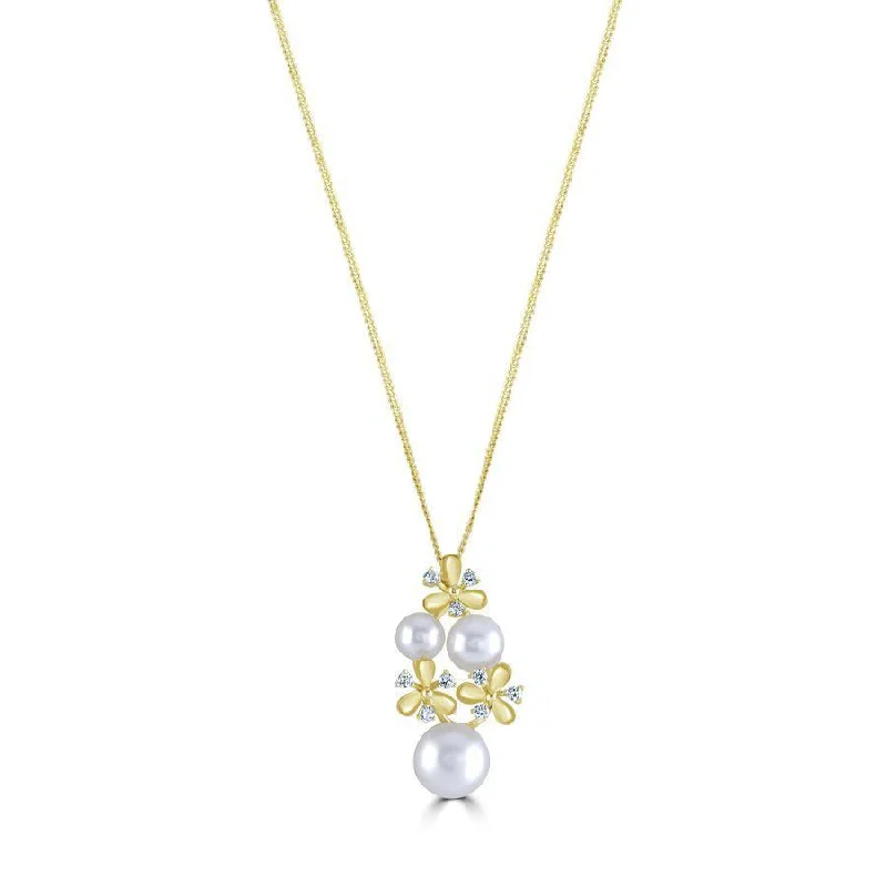 Lily design engagement rings-18ct Yellow Gold Akoya Pearl & Diamond Flower Pendant