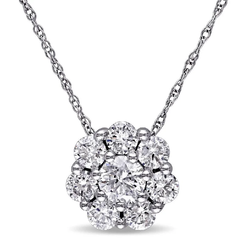 Flat knot necklaces-Miadora Signature Collection 10k White Gold 1ct TDW Diamond Cluster Necklace