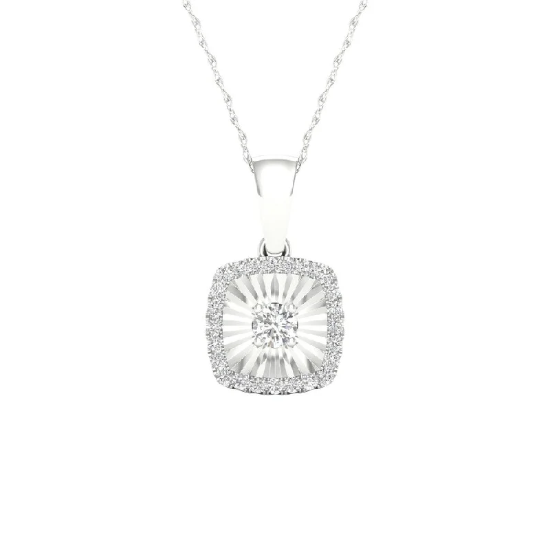 Vivid stone necklaces-1/10ct TDW Diamond Halo Necklace in Sterling Silver by De Couer