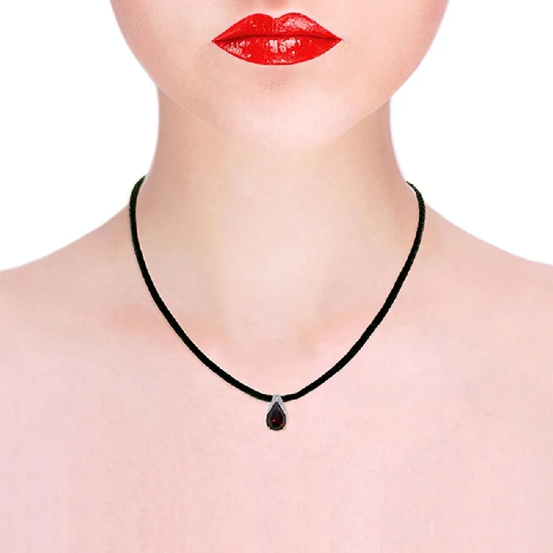 Thick collar necklaces-6 CTW 14K Solid Gold Leather Necklace Natural Garnet