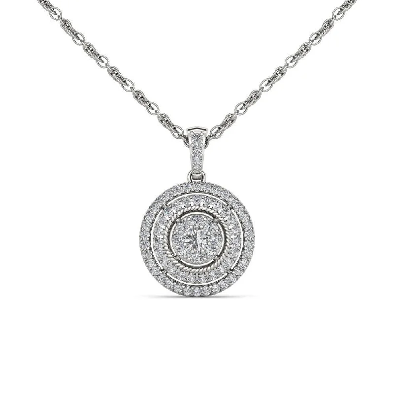 Solid link necklaces-De Couer 10K White Gold 1/2ct TDW Diamond Halo Necklace - White H-I - White H-I