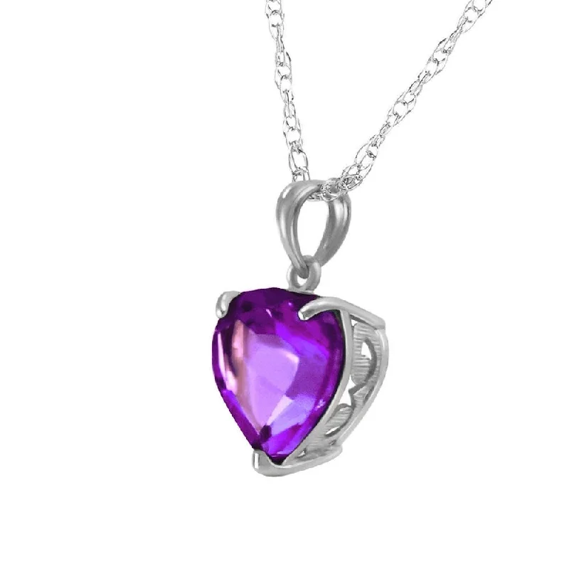 Sleek drop necklaces-14K Solid White Gold Necklace with Natural 10mm Heart Amethyst