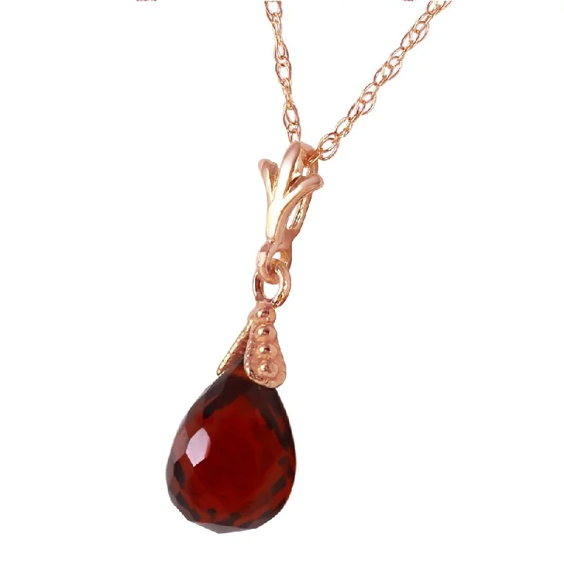 Woven cord necklaces-2.5 Carat 14K Solid Rose Gold Necklace Briolette Garnet