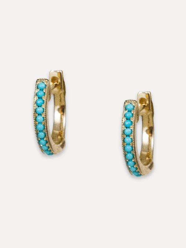 14K Turquoise Milgrain Huggies