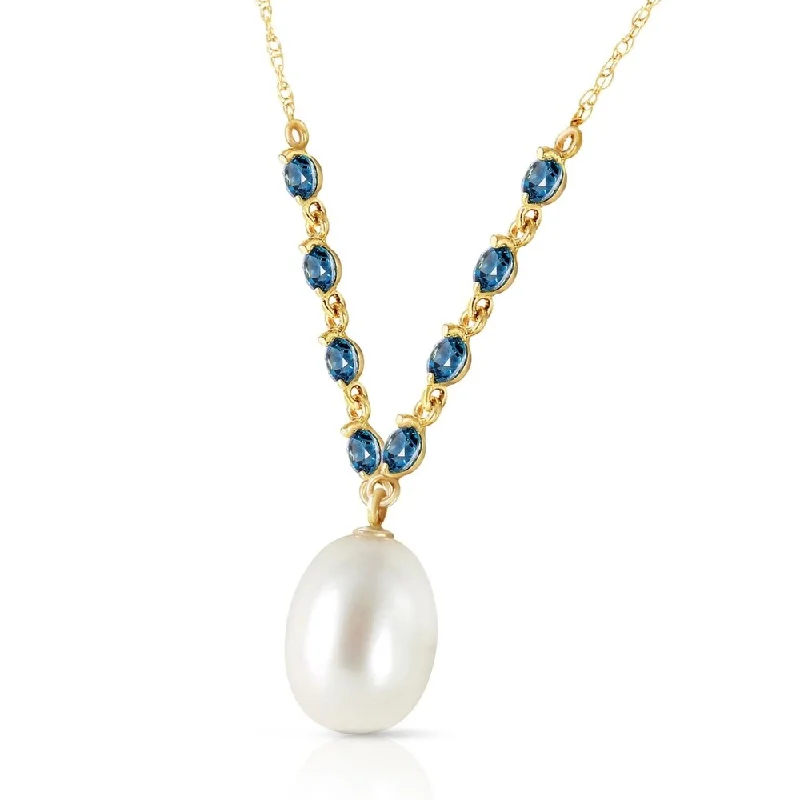 Aged charm necklaces-5 Carat 14K Solid Gold Necklace Natural Blue Topaz pearl