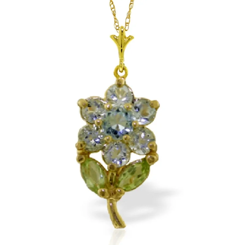 Onyx gem necklaces-1.06 Carat 14K Gold Flower Necklace Aquamarine Peridot