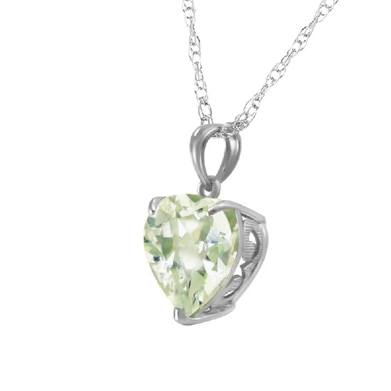 Heavy collar necklaces-14K Solid White Gold Necklace with Natural 10mm Heart Green Amethyst