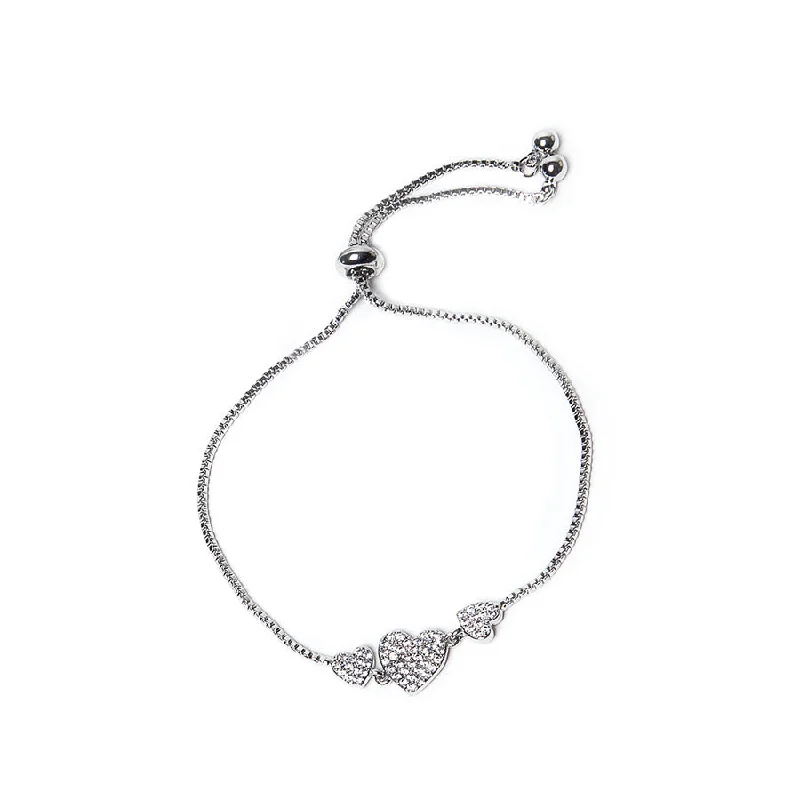 Tide design bangles-Eastar Triple Crystal Silver Heart Bracelet