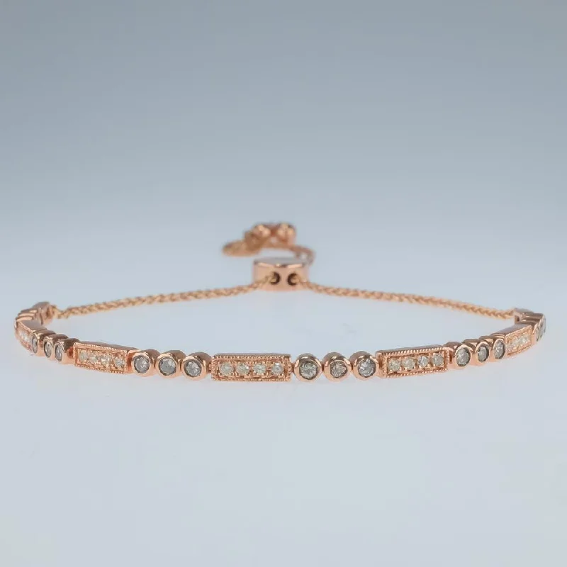 Topaz stone bangles-0.80ctw Diamond Accents Adjustable Bolo Bracelet in 10K Rose Gold