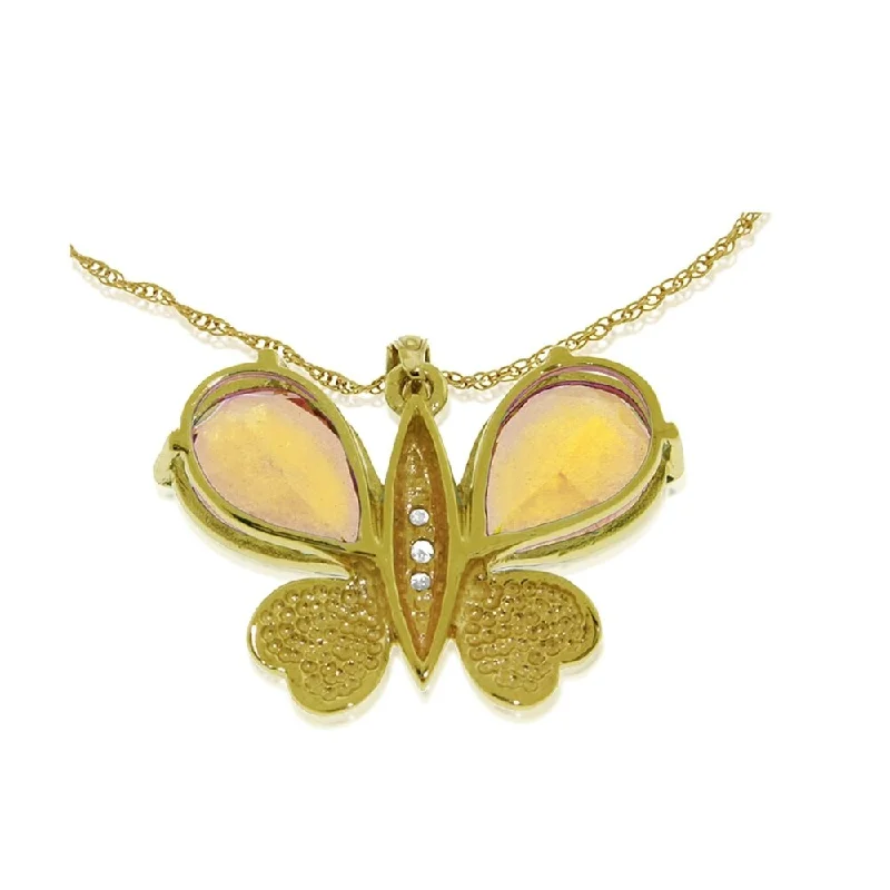 Frosted glass necklaces-14K Solid Gold Batterfly Necklace withNatural Diamonds & Citrines