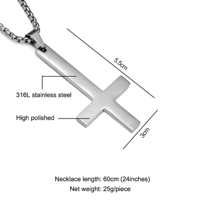 Bamboo braid necklaces-Men Fashion Stainless Steel Inverted Cross Pendant Chain Necklace Jewelry Gift - no