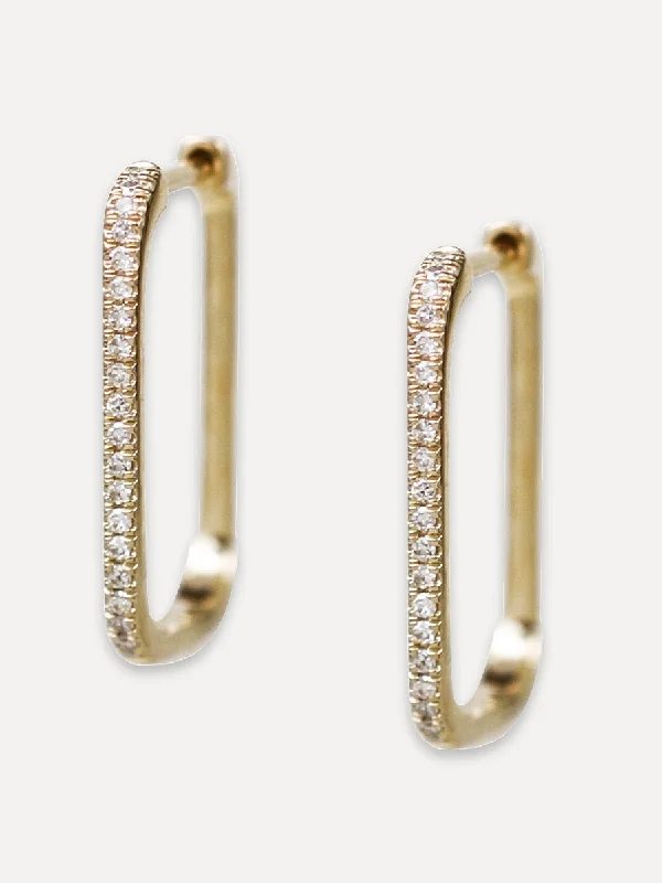 14K Diamond Medium Elongated Hoops