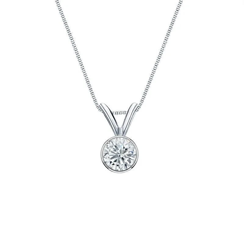 Jazz age necklaces-Auriya 14K Gold Lab Grown Round Diamond Solitaire Necklace Bezel 0.25 to 5.00 ct. tw. (F-G VS)