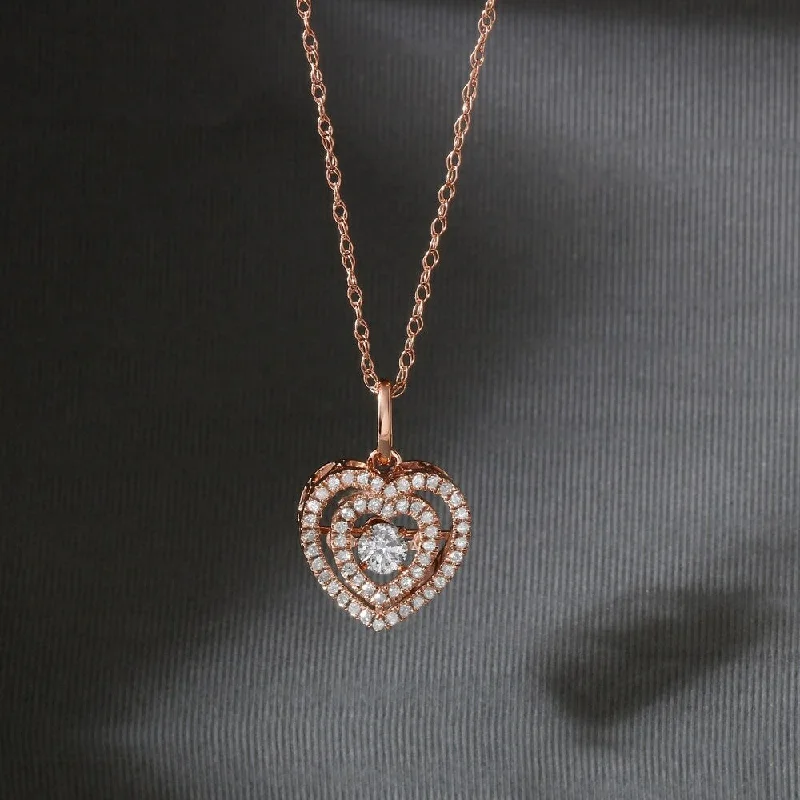 Boho bead necklaces-De Couer 10k Rose Gold 1/5ct TDW Diamond Heartbeat Necklace - Pink